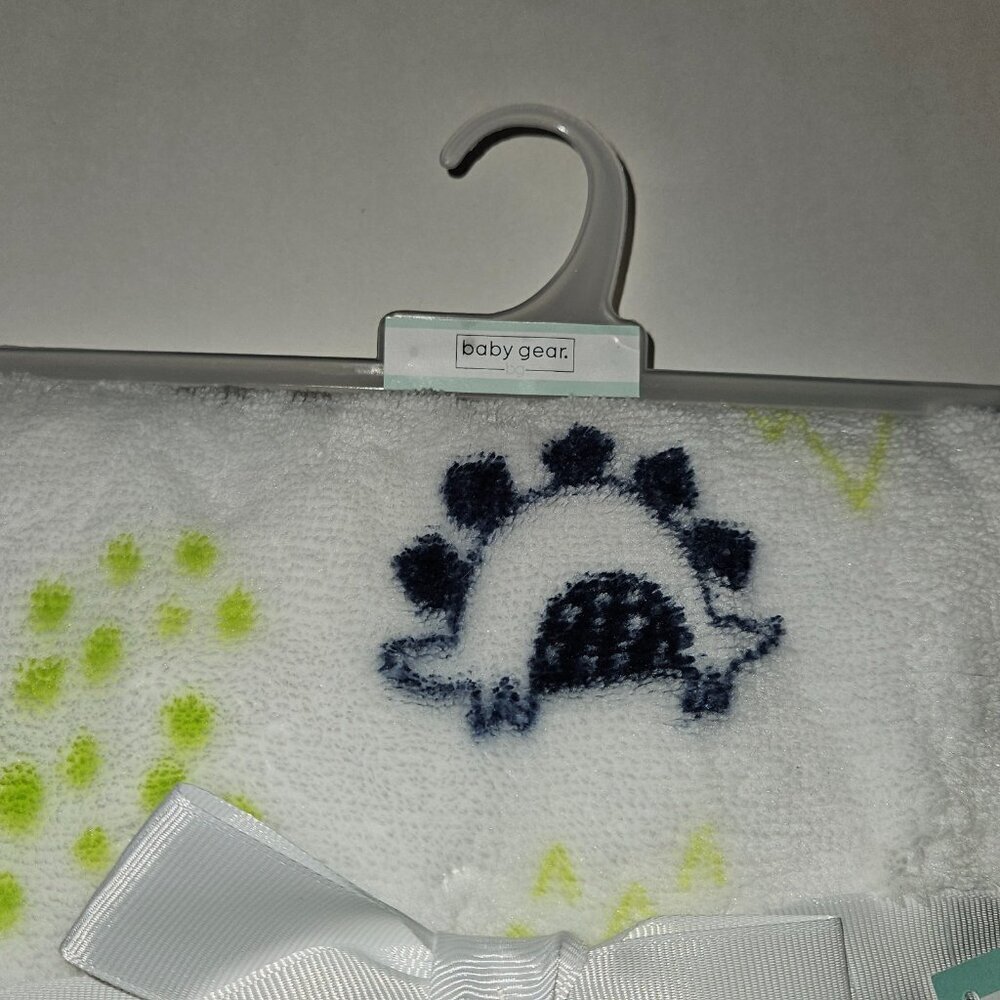 NEW Baby Gear Dinosaur Elephant Fleece Baby Blanket Lovey Gray Blue White 30x40 - Picture 2 of 6
